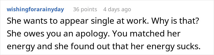 Text post from user wishingforarainyday about appearing single at work, reflecting on energy and apologies in relationships. Text post from user wishingforarainyday about appearing single at work, reflecting on energy and apologies in relationships.