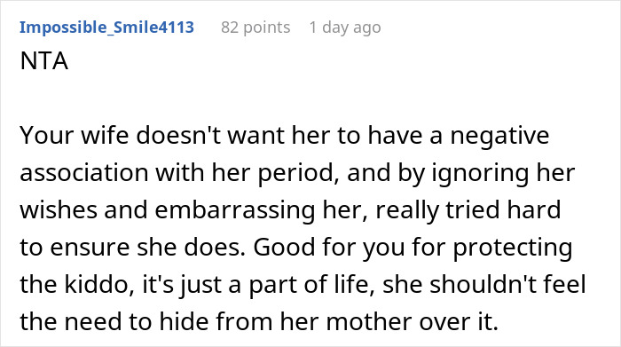 Reddit comment discussing a mom wanting to give her 12-year-old daughter a menstruation celebration that goes too far. Reddit comment discussing a mom wanting to give her 12-year-old daughter a menstruation celebration that goes too far.
