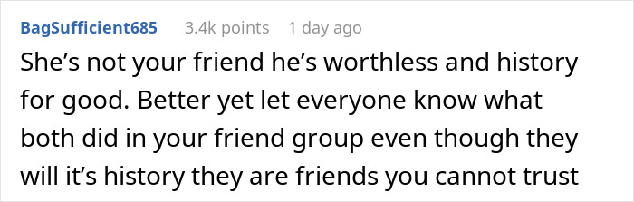 Text post about a woman revisiting past breakup after discovering her friend was the other woman in the situation.