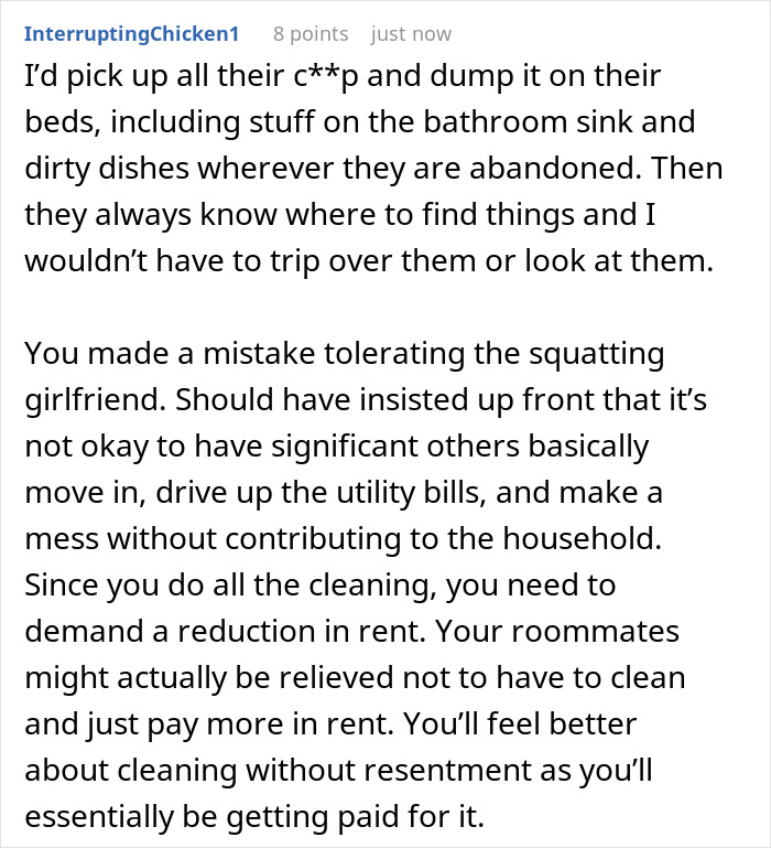 Alt text: College students finally pick up after themselves when their only female roommate gets petty in shared living space. Alt text: College students finally pick up after themselves when their only female roommate gets petty in shared living space.