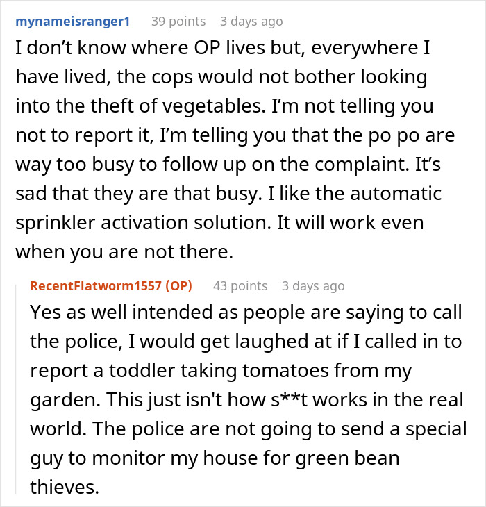 Screenshot of online discussion where user rants about neighbor’s farm stand causing theft and police won’t intervene. Screenshot of online discussion where user rants about neighbor’s farm stand causing theft and police won’t intervene.