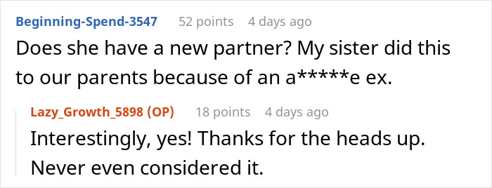 Screenshot of an online discussion about a daughter demanding apology for generational trauma, with users sharing opinions.