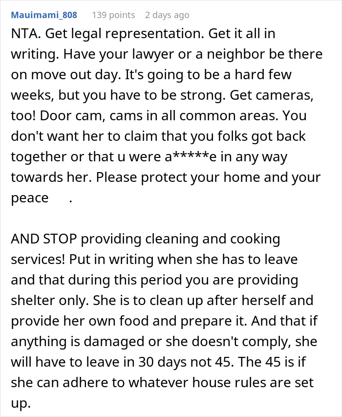 Comment advising legal steps and precautions for a guy asking his ex to move out after breakup. Comment advising legal steps and precautions for a guy asking his ex to move out after breakup.