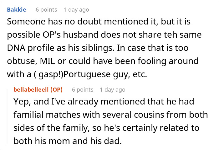 Online forum discussion about inlaws day ruined genetic heritage information and unexpected DNA results in family. Online forum discussion about inlaws day ruined genetic heritage information and unexpected DNA results in family.