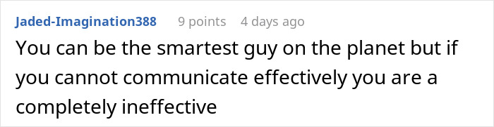 Comment about the importance of effective communication, highlighting a guy walking into a job interview with a high chance of getting hired but blowing it quickly. Comment about the importance of effective communication, highlighting a guy walking into a job interview with a high chance of getting hired but blowing it quickly.