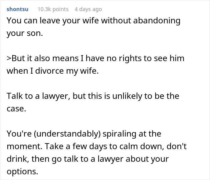 Comment discussing a father’s rights and legal advice while dealing with child custody and family issues.