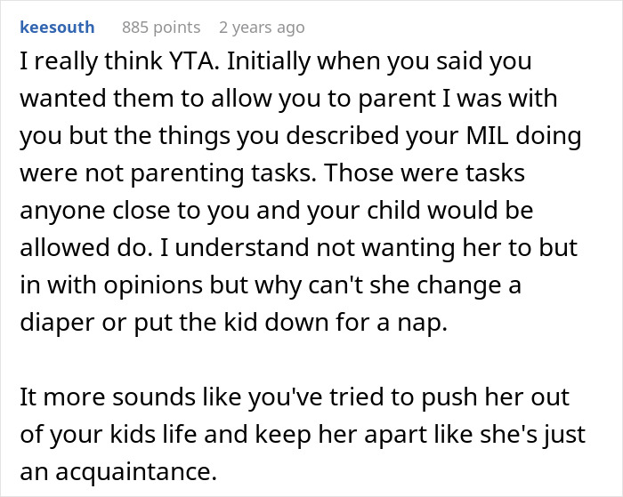 Screenshot of a Reddit comment discussing overprotective parenting and letting in-laws help with baby care. Screenshot of a Reddit comment discussing overprotective parenting and letting in-laws help with baby care.