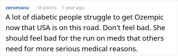 Screenshot of a Reddit comment discussing struggles of diabetic people obtaining Ozempic due to high demand. Screenshot of a Reddit comment discussing struggles of diabetic people obtaining Ozempic due to high demand.