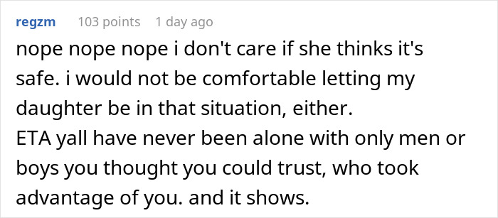 Comment expressing discomfort about an 8-year-old spending the night at mom's boyfriend's house with no family or female present. Comment expressing discomfort about an 8-year-old spending the night at mom's boyfriend's house with no family or female present.