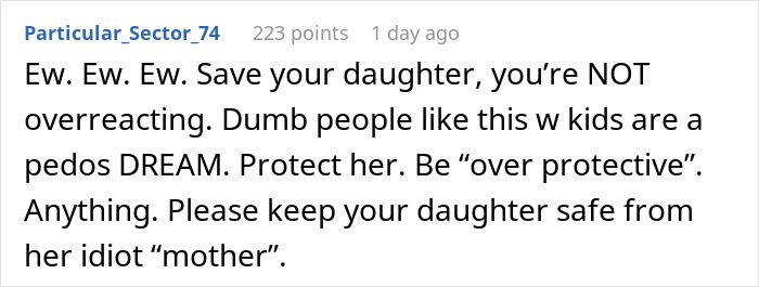Comment warning about safety concerns for an 8-year-old spending the night at mom’s boyfriend’s house. Comment warning about safety concerns for an 8-year-old spending the night at mom’s boyfriend’s house.
