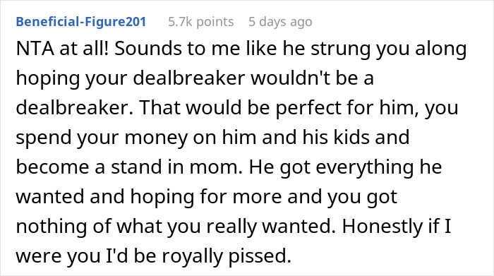 Comment discussing relationship issues and frustrations related to marriage, kids, and fertility challenges.