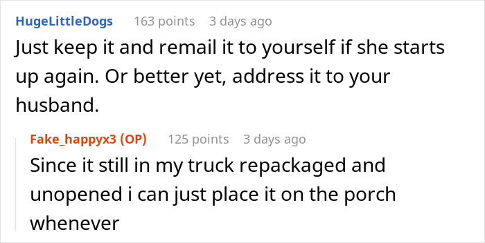 Reddit discussion about a nosy MIL opening packages and a DIL sending a vibrating surprise response online. Reddit discussion about a nosy MIL opening packages and a DIL sending a vibrating surprise response online.
