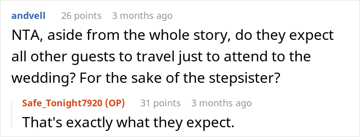 Reddit discussion about a guy refusing to relocate wedding for disabled stepsister, causing major family drama online. Reddit discussion about a guy refusing to relocate wedding for disabled stepsister, causing major family drama online.