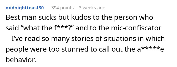 Screenshot of a comment reacting to best man’s speech comparing groom’s bride choice to an IKEA shopping trip.