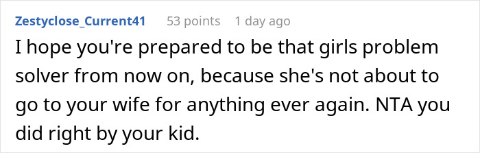 Screenshot of a Reddit comment discussing a mom’s menstruation celebration going too far for her 12-year-old daughter. Screenshot of a Reddit comment discussing a mom’s menstruation celebration going too far for her 12-year-old daughter.