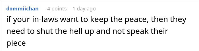 Screenshot of a comment defending a bride called self-centered brat by groom’s parents for not kicking out autistic nephew. Screenshot of a comment defending a bride called self-centered brat by groom’s parents for not kicking out autistic nephew.