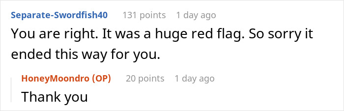 Screenshot of an online conversation where a user expresses sympathy for the bride’s protests to change the caterer. Screenshot of an online conversation where a user expresses sympathy for the bride’s protests to change the caterer.