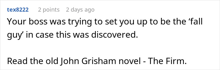 Screenshot of an online comment discussing a boss’s request to fudge data to improve department results. Screenshot of an online comment discussing a boss’s request to fudge data to improve department results.