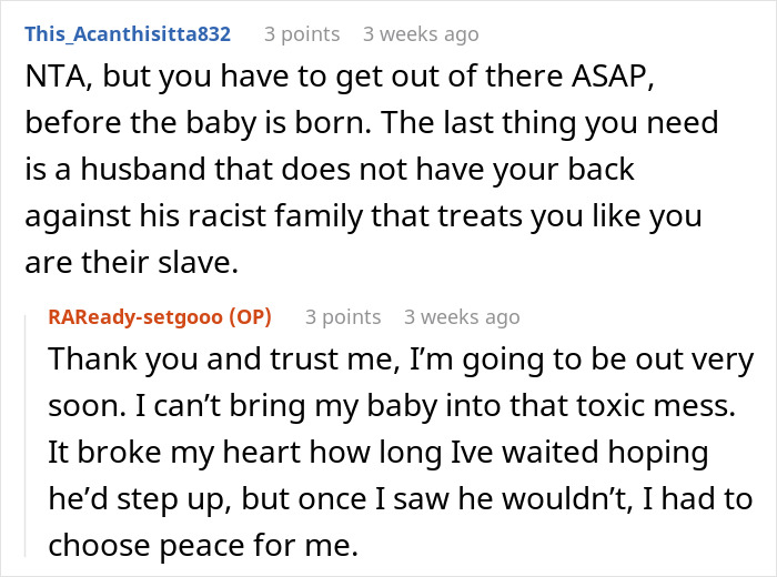 Screenshot of an online discussion about a pregnant woman refusing to babysit niblings amid racist family tensions. Screenshot of an online discussion about a pregnant woman refusing to babysit niblings amid racist family tensions.