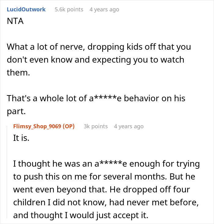 Reddit user explains quitting babysitting after brother-in-law drops off unknown kids expecting free care and support. Reddit user explains quitting babysitting after brother-in-law drops off unknown kids expecting free care and support.