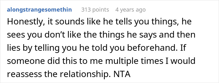 Screenshot of a Reddit comment discussing trust issues after a man cancels plans for a cycle trip instead of watching his daughter. Screenshot of a Reddit comment discussing trust issues after a man cancels plans for a cycle trip instead of watching his daughter.