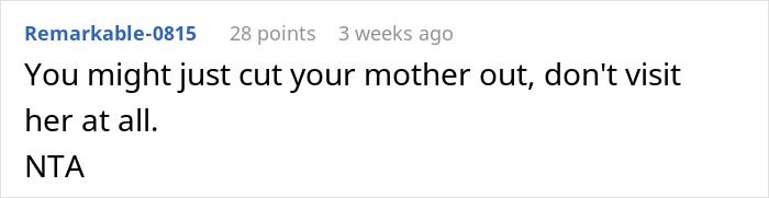 Reddit comment advising to cut out absentee mom who expects teen to pause life and babysit fiancé's kids for their dates. Reddit comment advising to cut out absentee mom who expects teen to pause life and babysit fiancé's kids for their dates.