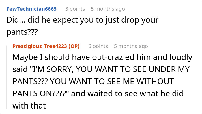 Online comment exchange showing a boomer complaining about stranger’s pants and reaction to the response. Online comment exchange showing a boomer complaining about stranger’s pants and reaction to the response.
