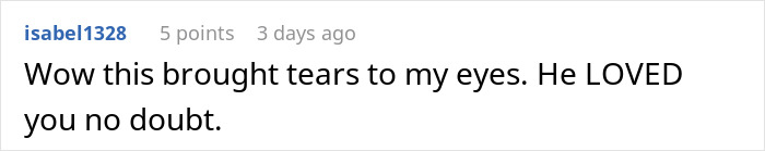 Reddit comment expressing emotional reaction about discovering a storage unit left by a dad in his will.