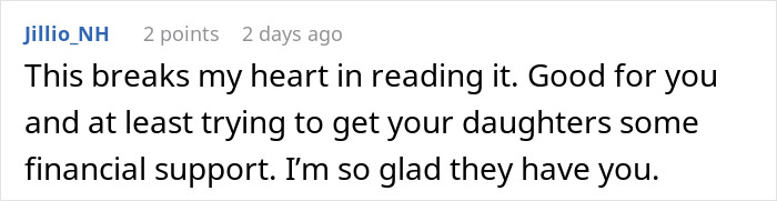 Screenshot of a social media comment expressing support for a man facing legal consequences as a deadbeat dad. Screenshot of a social media comment expressing support for a man facing legal consequences as a deadbeat dad.