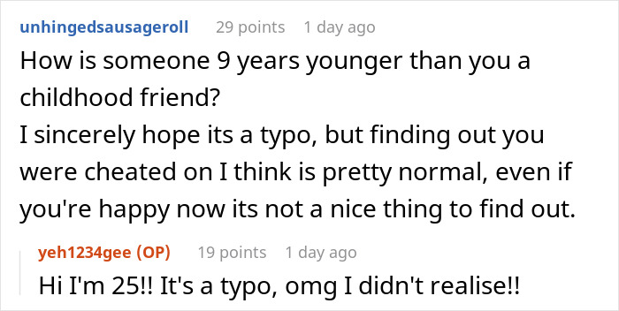 Online conversation discussing a woman revisiting past breakup after friend reveals she was the other woman.