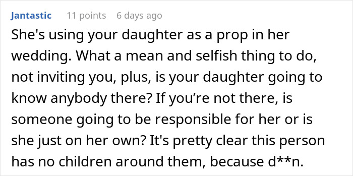 Comment about woman too stunned to answer acquaintance's request to lend her daughter for wedding, discussing selfishness and responsibility. Comment about woman too stunned to answer acquaintance's request to lend her daughter for wedding, discussing selfishness and responsibility.