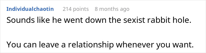 Comment text on a white background discussing leaving a relationship after a red-flag argument with boyfriend. Comment text on a white background discussing leaving a relationship after a red-flag argument with boyfriend.