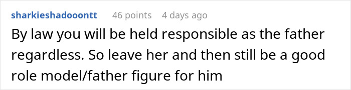 Text comment on a white background about a father’s responsibility and being a good role model despite difficult truths.