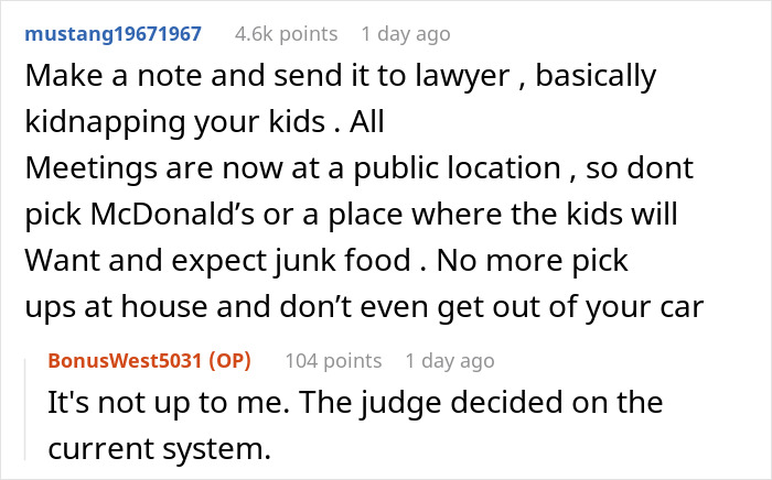 Screenshot of Reddit comments discussing refusing bathroom use to ex’s stepkid, suspecting snooping intentions. Screenshot of Reddit comments discussing refusing bathroom use to ex’s stepkid, suspecting snooping intentions.