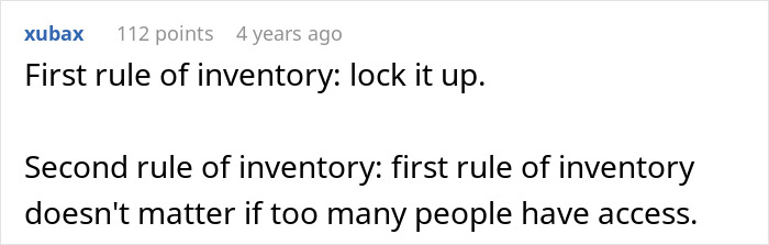 Screenshot of a Reddit comment discussing inventory rules related to tracking missing equipment in a military context. Screenshot of a Reddit comment discussing inventory rules related to tracking missing equipment in a military context.