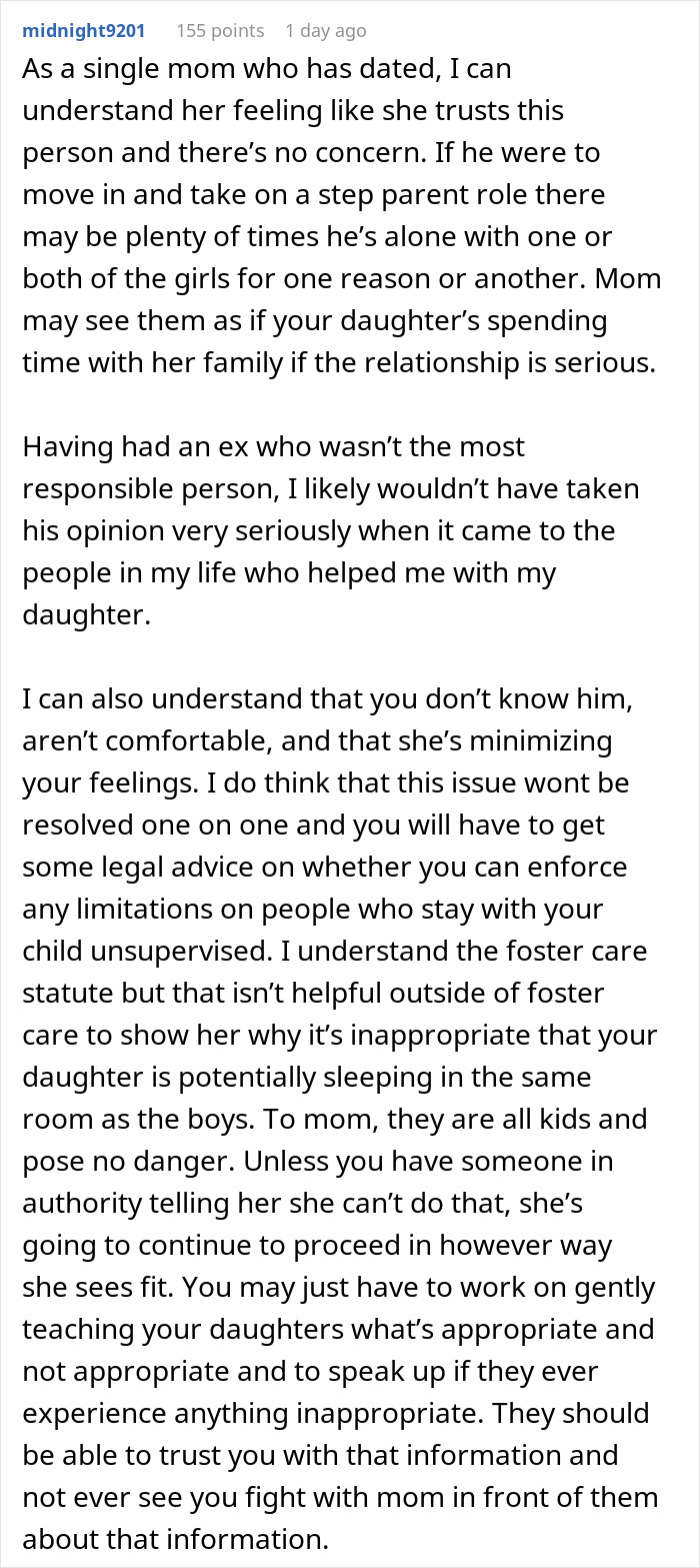 Comment from single mom about 8-year-old spending night at mom’s boyfriend’s house, concerns from dad shared. Comment from single mom about 8-year-old spending night at mom’s boyfriend’s house, concerns from dad shared.