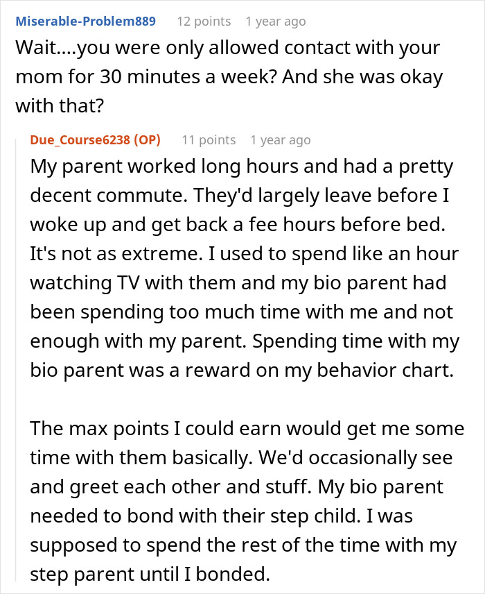 Reddit thread discussing strained family bonds and refusal to engage with unhinged stepfather in custody context. Reddit thread discussing strained family bonds and refusal to engage with unhinged stepfather in custody context.