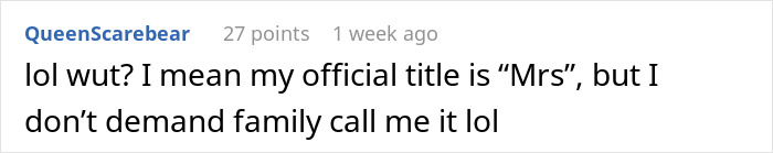 Comment about an aunt with PhD expecting family to call her doctor, shown as text on a white background in a casual font. Comment about an aunt with PhD expecting family to call her doctor, shown as text on a white background in a casual font.