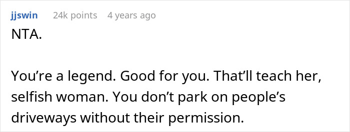 Comment on aggressive lady who keeps parking in couple's private space and gets blocked in as a result. Comment on aggressive lady who keeps parking in couple's private space and gets blocked in as a result.