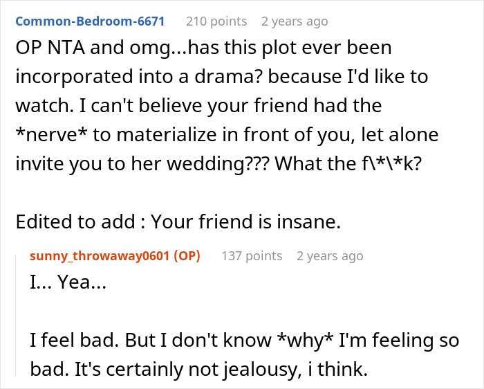 Reddit conversation about a woman begging friend to cut off guy after petty conflict, later marrying him unexpectedly.