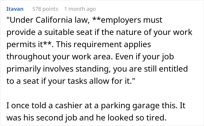 Comment explaining employers must accommodate disabled employees under California law, highlighting ableist manager issues.
