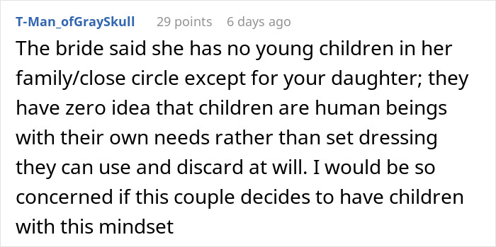 Comment discussing a woman too stunned to answer acquaintance’s request to lend her daughter for a wedding, highlighting concerns. Comment discussing a woman too stunned to answer acquaintance’s request to lend her daughter for a wedding, highlighting concerns.