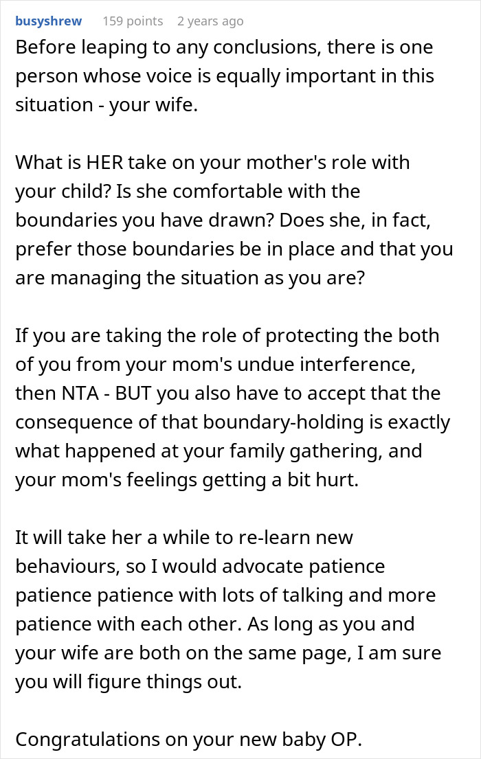 Alt text: Advice about overprotective mom and boundaries when son lets in-laws help with baby, highlighting family dynamics and patience. Alt text: Advice about overprotective mom and boundaries when son lets in-laws help with baby, highlighting family dynamics and patience.