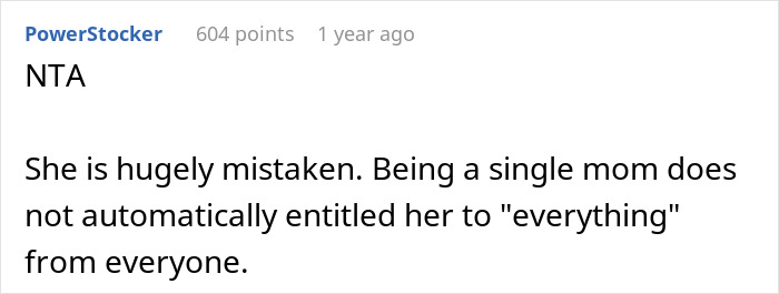 Comment text on a white background discussing a woman choosing to be a single mom and the assumption her bestie will babysit forever. Comment text on a white background discussing a woman choosing to be a single mom and the assumption her bestie will babysit forever.