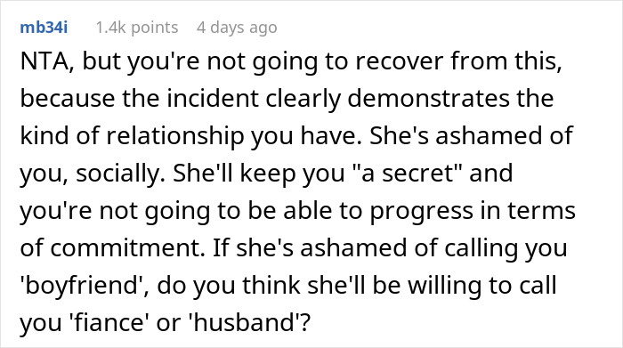 Comment explaining relationship issues after public demotion to friend and challenges in commitment progression. Comment explaining relationship issues after public demotion to friend and challenges in commitment progression.