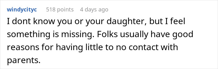 Comment on Reddit explaining doubts about a father-daughter apology demand related to generational trauma.