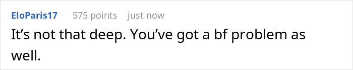 Screenshot of a forum comment saying it’s not that deep and referring to a boyfriend problem in a relationship discussion. Screenshot of a forum comment saying it’s not that deep and referring to a boyfriend problem in a relationship discussion.