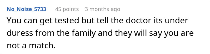 Comment text on a white background discussing refusal to donate an organ to a father who made childhood difficult. Comment text on a white background discussing refusal to donate an organ to a father who made childhood difficult.