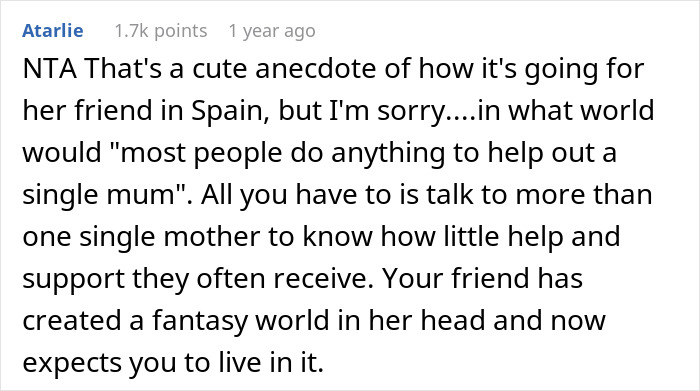 Comment discussing the challenges a woman faces when she assumes her bestie will babysit forever as a single mom. Comment discussing the challenges a woman faces when she assumes her bestie will babysit forever as a single mom.