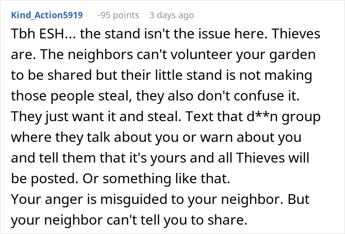 Comment ranting about neighbor’s farm stand causing theft, discussing anger and sharing boundaries with neighbors. Comment ranting about neighbor’s farm stand causing theft, discussing anger and sharing boundaries with neighbors.